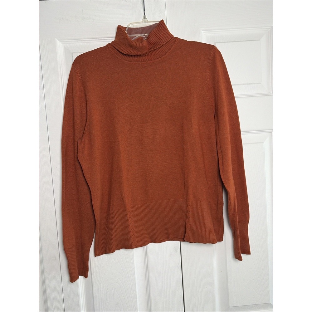 Tribal Turtleneck Sweater Womens Size XL Rust Orange Knit Cozy Earthy Minimalist